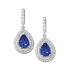 Pear Shape Tanzanite & Diamond Halo Drop Earrings