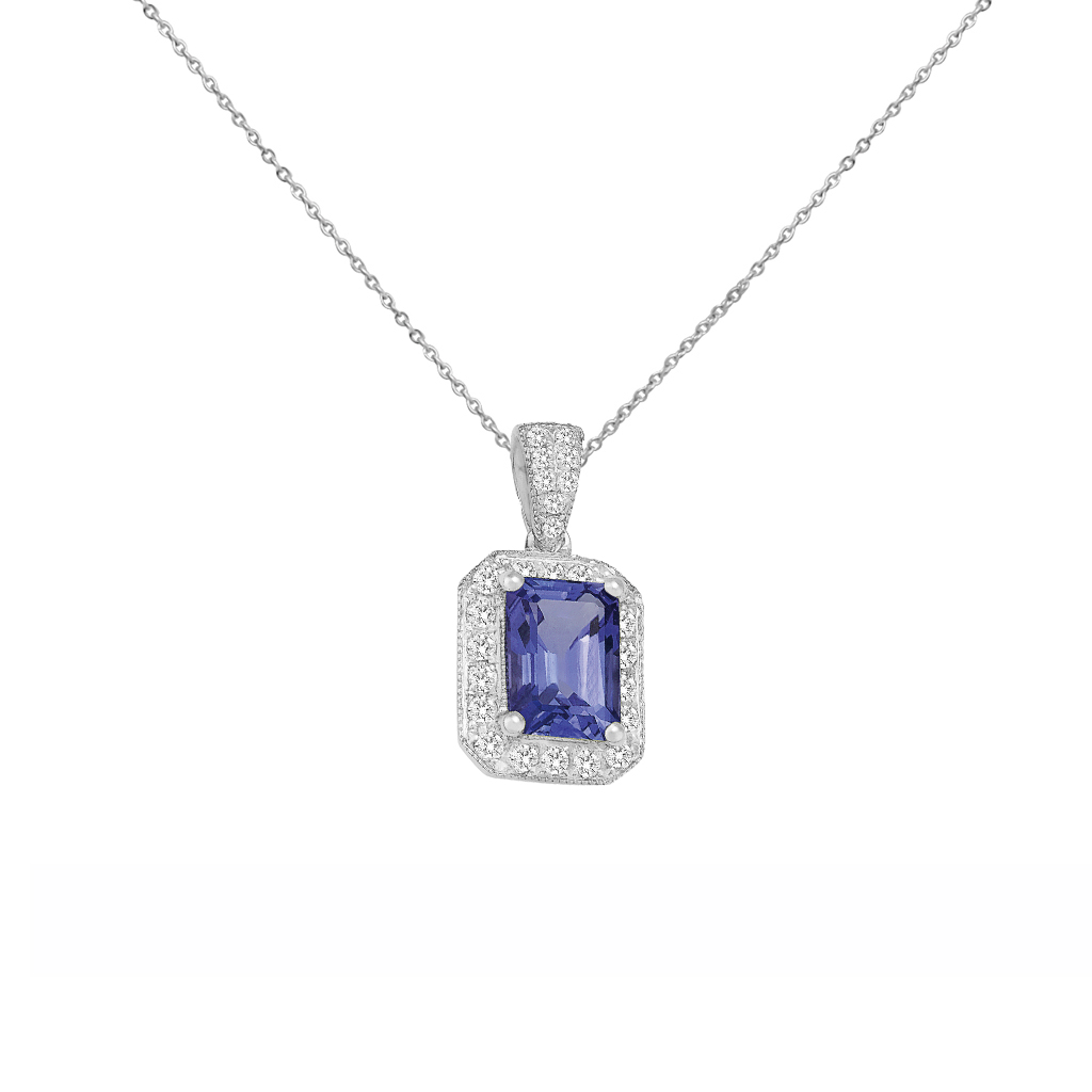 Emerald Cut Tanzanite & Diamond Necklace - Temelli Jewellery