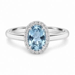 Aquamarine & Diamond Petite Halo Ring