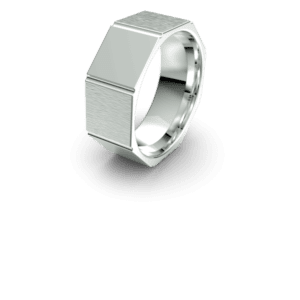 Sleek silver rectangular signet ring with polished finish.