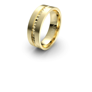 Elegant gold ring with a unique, modern design.