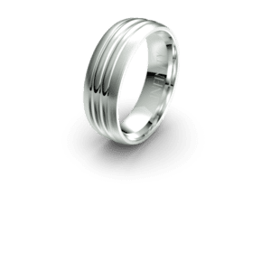 Silver ring with three grooves on a black background.