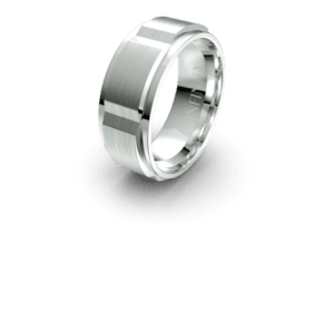 Silver band ring with rectangular accents.