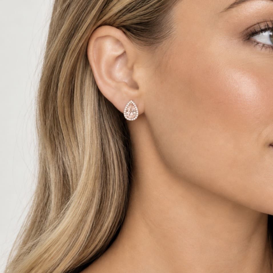 Pear Morganite & Diamond Stud Earrings - Image 2